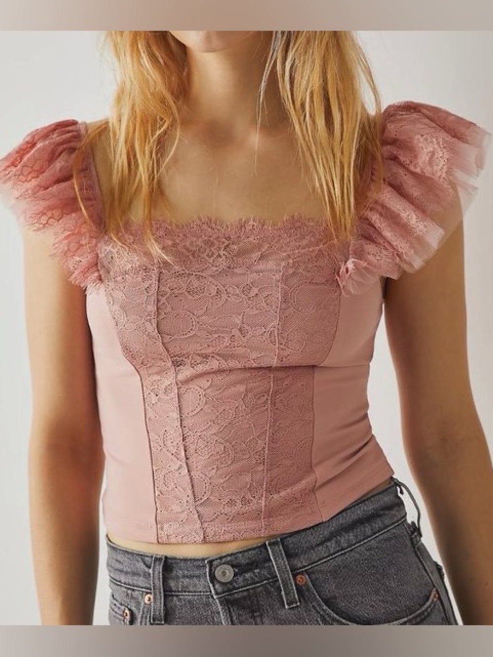 intimately free people pink lace crop top size small